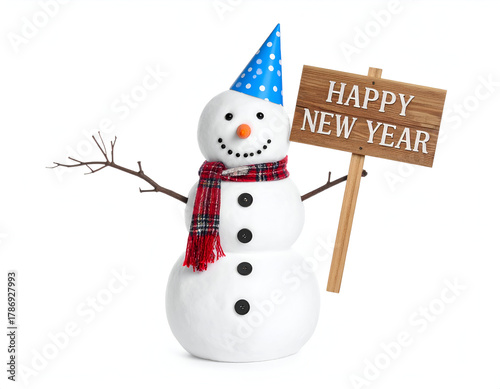 Festive Snowman Celebrating New Year A Winter Holiday Greeting Concept