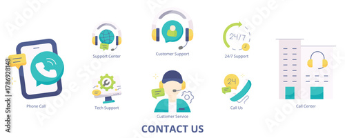 Contact Us Flat Banner Web Icon Set Vector Illustration