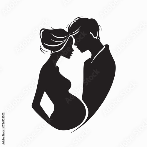 Romantic Pregnant Couple Silhouette Logo Vector on white background