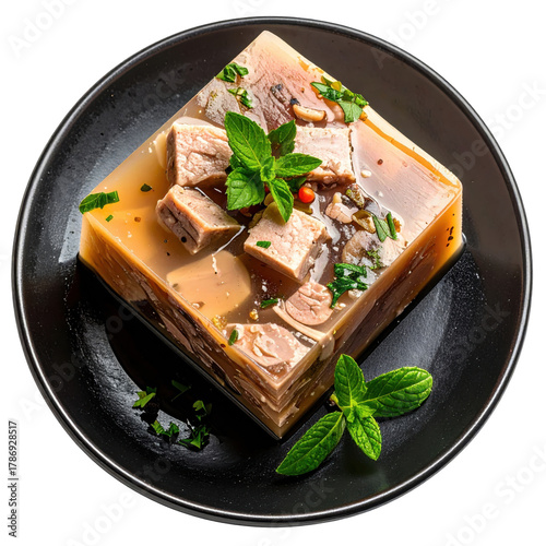 Plakat w ramie Aspic pork jelly, a traditional estonian s�lt, beautifully presented and isolated on a white background for a clean, professional microstock photo