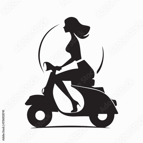 Modern Fashion Girl on Scooter Silhouette Design isolated on White Background