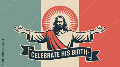 Celebrate jesus birth festive illustration with religious elements