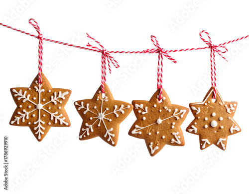 Festive Gingerbread Star Cookies Adorned with Festive Strings for Christmas Holiday Cheer