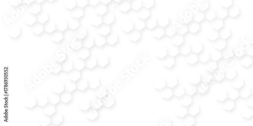 Fototapeta Naklejka Na Ścianę i Meble -  Hexagonal structure futuristic white background and embossed, luxury white hexagon pattern, light blue 3d hexagon grid pattern on white. technology.