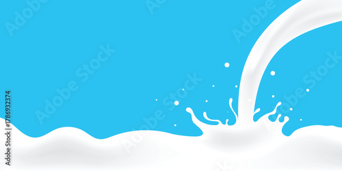pure cow's milk background, pouring milk forms waves