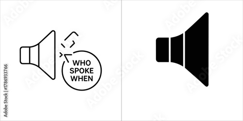 Two icons representing audio and speech analysis, one with text who spoke when