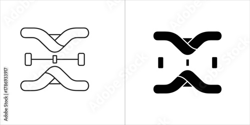 Two stylized icons representing a dna helix, one in outline and one in solid black