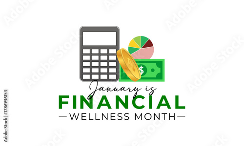 Creative vector design for Financial Wellness Month, observed in January to support smart financial decisions. Banner poster and background design template. Vector illustration. piggy bank vector.