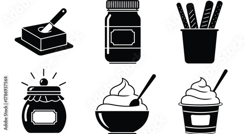 Delicious sweet treats and spreads icons for culinary design