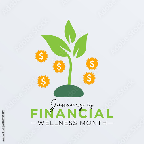 Creative vector design for Financial Wellness Month, observed in January to support smart financial decisions. Banner poster and background design template. Vector illustration. piggy bank vector.