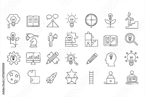 Creative thinking and startup icon collection for business infographics