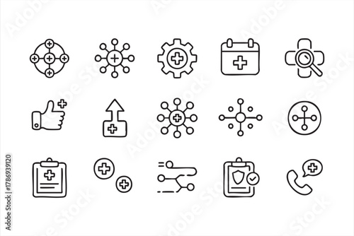 Medical network and healthcare connection icons for digital health design