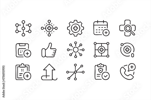 Healthcare and technology vector icons for digital medicine and analysis