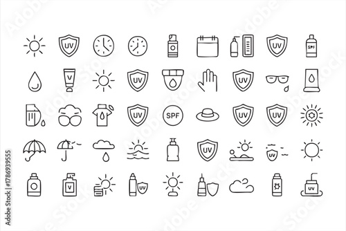 UV and sunlight protection symbols for healthcare and summer design