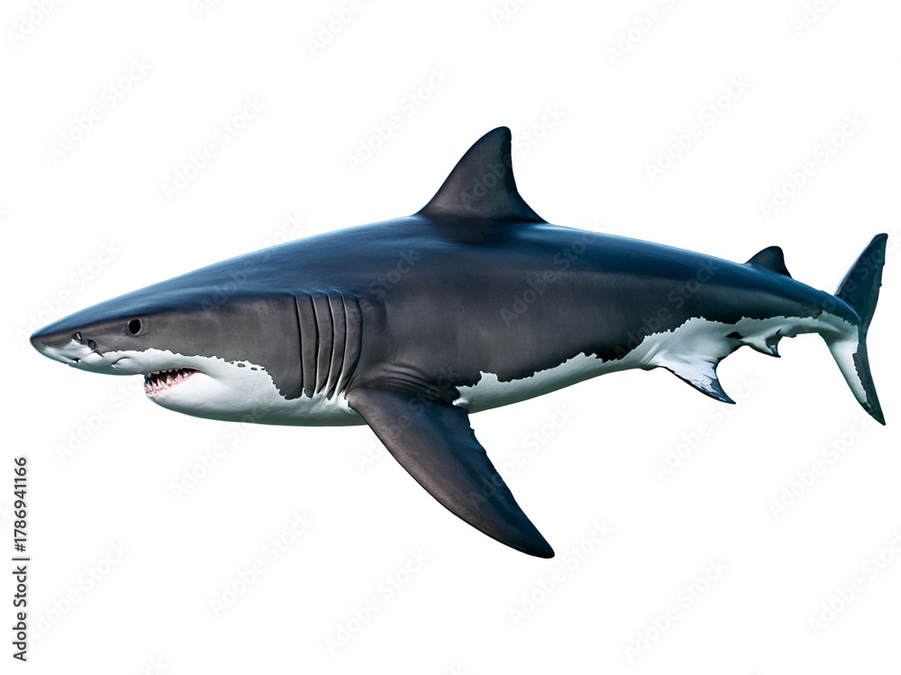 Obraz premium Great White Shark Head-On View Isolated on White Background