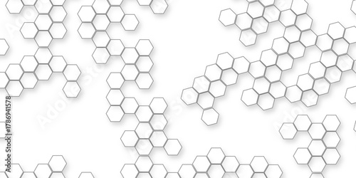 Abstract white hexagon concept soft white background, white and gray hexagon honeycomb geometric copy space, hexagonal grid tile and mosaic structure mess cell.