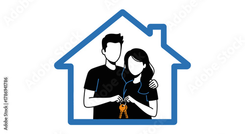 Couple holding keys to new home, modern living and real estate dream