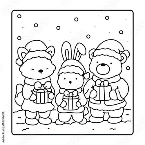 Happy Christmas Coloring Pages, Bold and Easy Cozy Winter Coloring Pages, Christmas Coloring Book Pages, Kids, Adults, Teens, Black and white Drawing, Line Art, Vector Illustration, bold and easy,