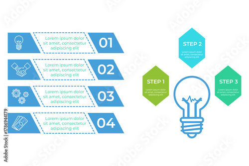 Infographic providing clear guide for creating effective visual presentation. Four main steps illustrating process with simple icons and descriptions