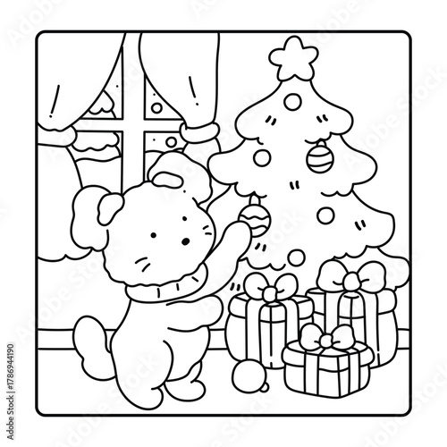 Happy Christmas Coloring Pages, Bold and Easy Cozy Winter Coloring Pages, Christmas Coloring Book Pages, Kids, Adults, Teens, Black and white Drawing, Line Art, Vector Illustration, bold and easy,