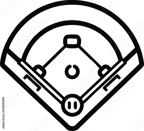 Minimalist Baseball Field Line Art Vector Icon Illustration
