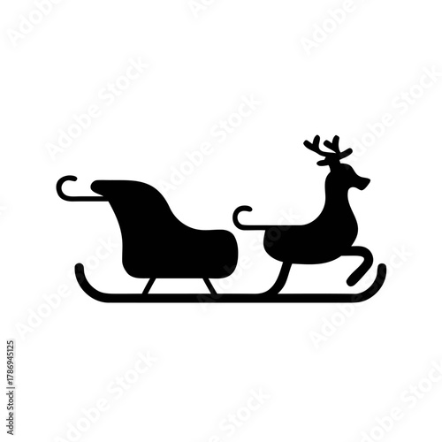 A silhouette of santa's sleigh and reindeer against white background