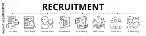 Recruitment Line Banner Web Icon Set Vector Illustration