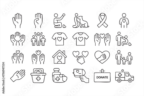 Charity and donation vector icons for volunteer and nonprofit design