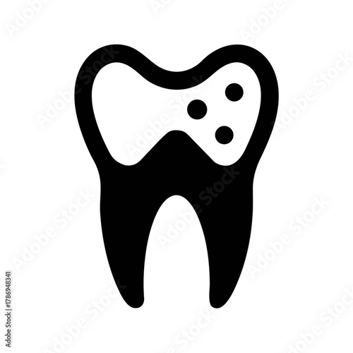 A black and white graphic illustration of a single human tooth icon, teeth icon , tooth vector template 