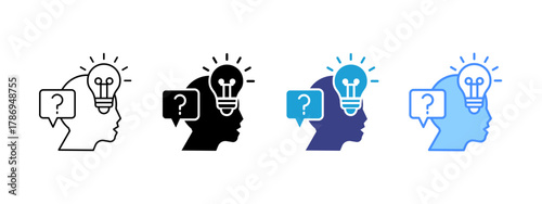 Thinking icon set multiple style collection
