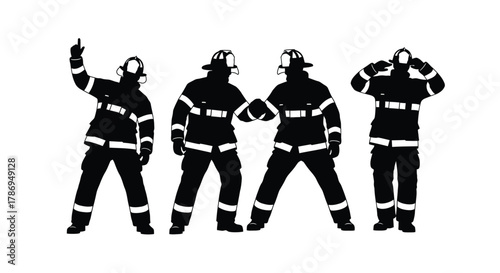 Brave firefighters in action silhouettes emergency services teamwork