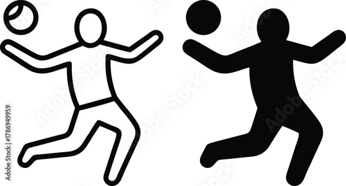 Handball Player Figure Jumping Throwing Ball Game Vector Silhouette and Pictogram..eps
