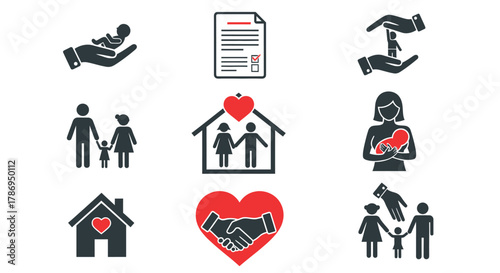 Family love and care icons symbolize safety and protection for all ages