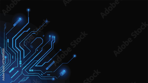 Blue Electronic Circuitry on Black Background circuit board