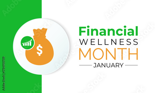 Creative vector design for Financial Wellness Month, observed in January to support smart financial decisions. Banner poster and background design template. Vector illustration. piggy bank vector.