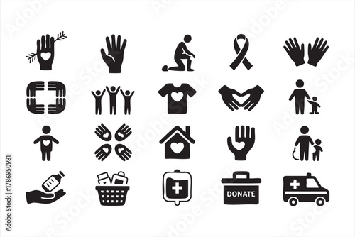 Vector line symbols of giving, helping hands, and non-profit support design