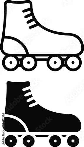 Quad Roller Skate Shoe Fun Activity Recreation Vector Silhouette and Pictogram..eps