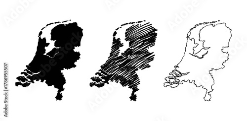 Netherlands map scribble hand drawn fill and outline vector illustration for infographics, poster, or design