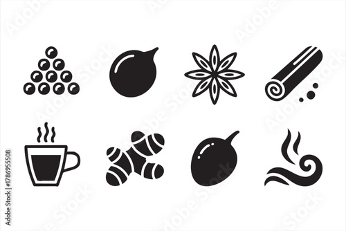 Cooking and seasoning ingredient icons for kitchen and menu design