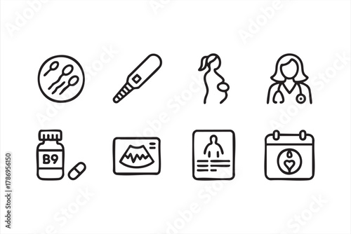 Medical and healthcare outline icons pack for pregnancy and maternity design