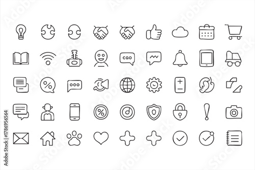 Business and digital communication line icons set for marketing and corporate design