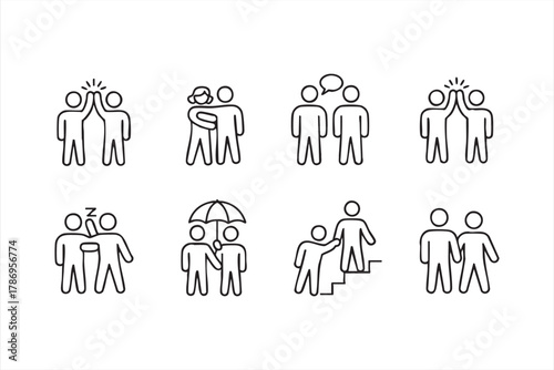 Connection and friendship outline icons pack for empathy and human design use