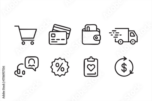 Online shopping and payment icons pack for ecommerce and digital marketing use