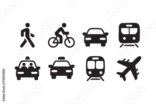 Transportation and mobility line icons set for travel and urban design projects