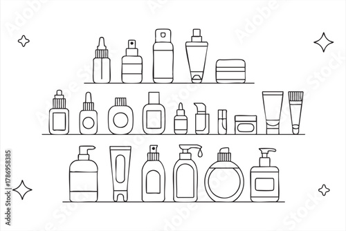 Cosmetic and skincare line art illustration for beauty and wellness branding design