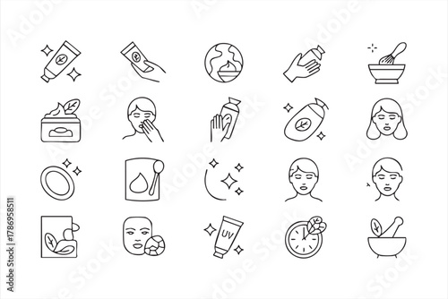 Minimal vector illustrations of skincare products and self-care for spa branding