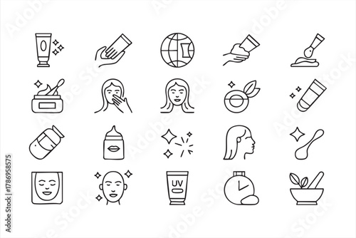 Beauty care and self-care minimalist icons for cosmetic branding and product design