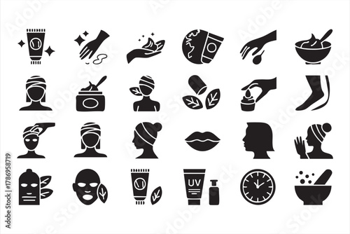 Beauty and hygiene vector icon collection for cosmetic and self-care design