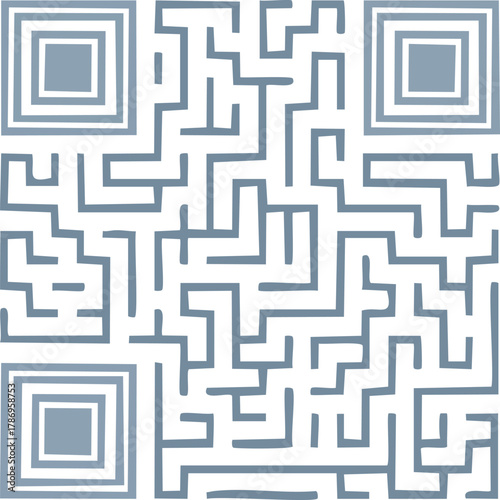 Abstract vector illustration of a maze forming a QR code pattern, symbolizing the complexity of modern technology and the path to digital information