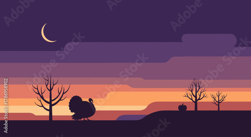 Minimal Flat Thanksgiving Night Landscape Background